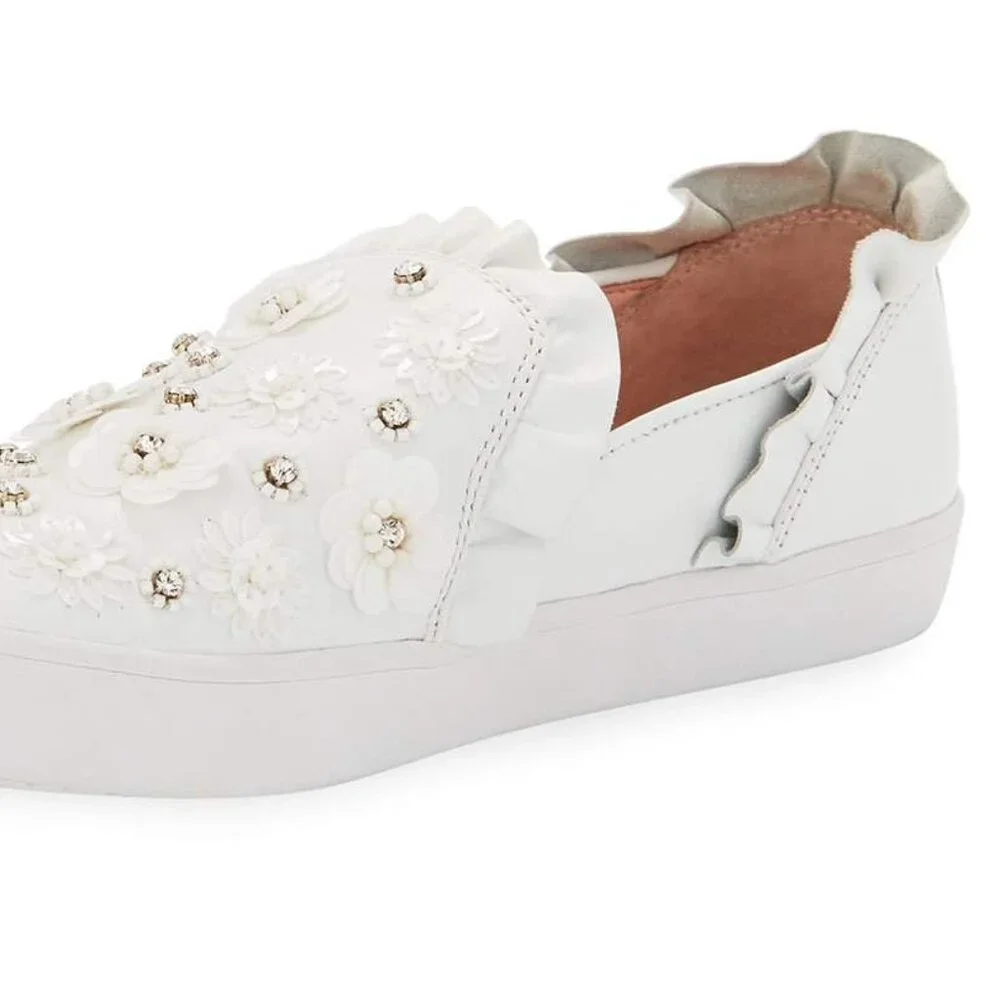 Kate Spade NEW Sneakers Embellished Leather Slip-on White Women's 9.5 NIB - Picture 6 of 17